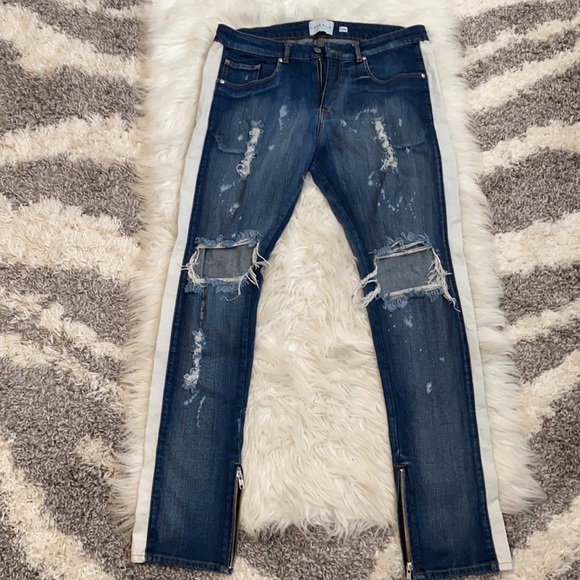 Lakenzie Side Stripe Distressed Ankle Zipper Jean - Picture 4 of 11